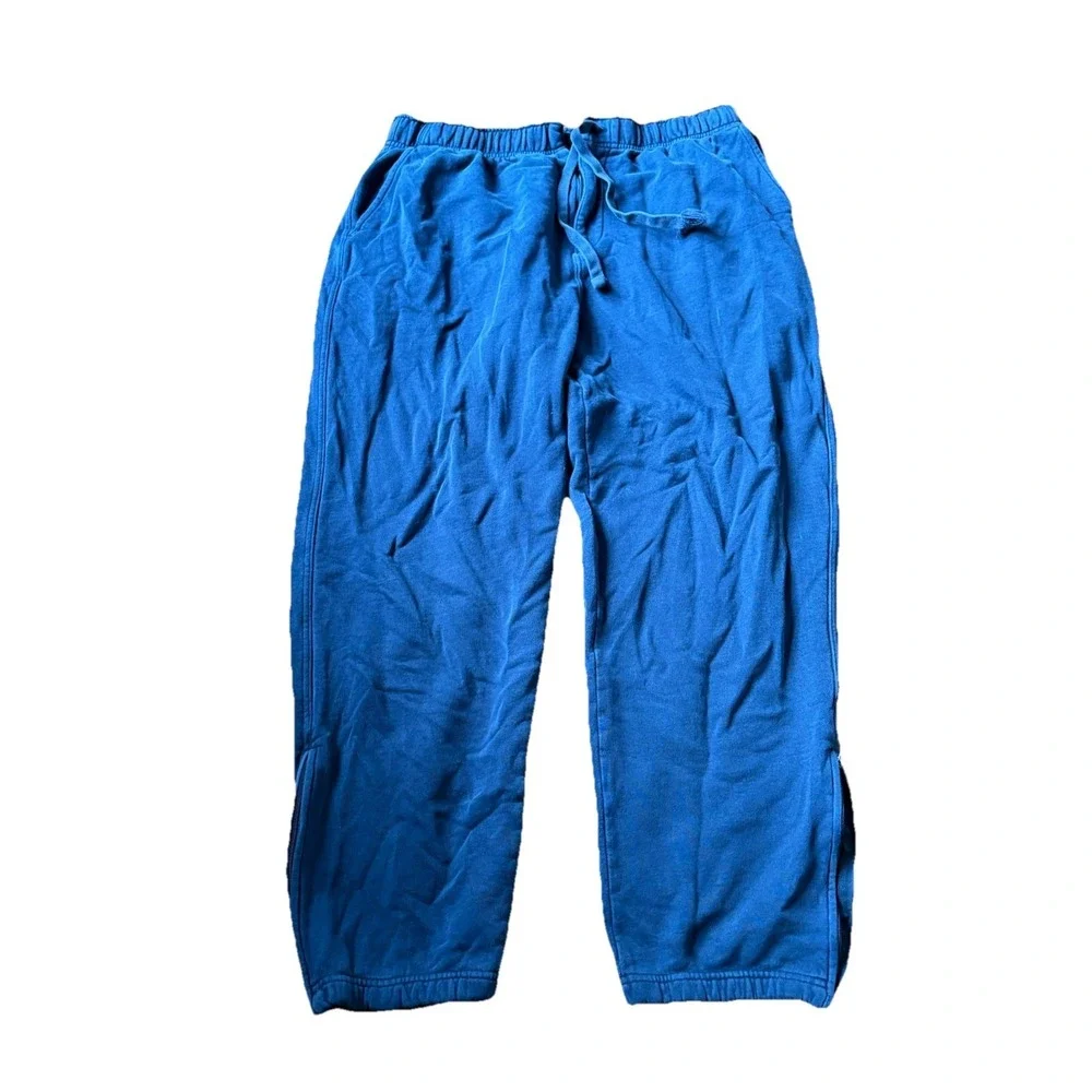 L.L. Bean Sweatpants‎ Mens Large Navy Blue Cotton Fleece Joggers Zippers